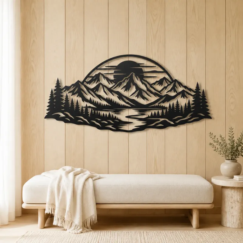 Mountain Sunset Arc Metal Wall Art | Nature Silhouette Decor - lifestyle view 5