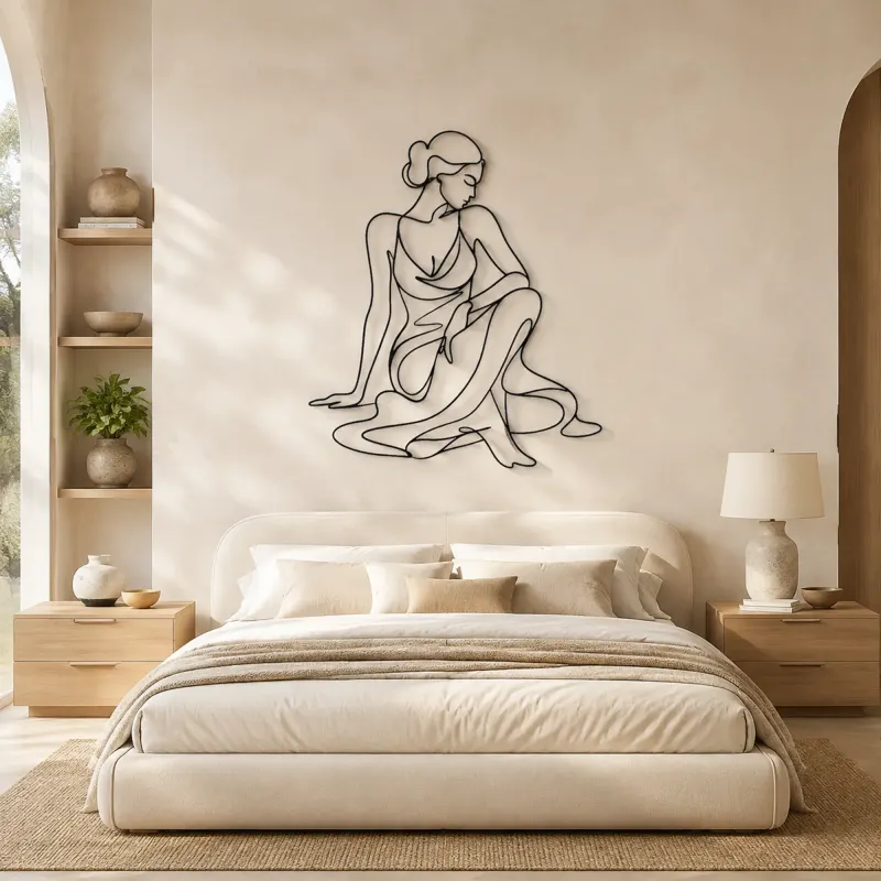 Sculptural Seated Muse Metal Wall Art | Feminine Figure Wall Decor - lifestyle view 2