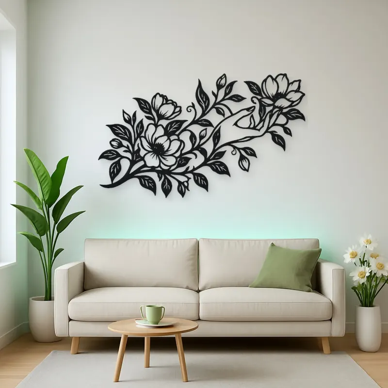 Botanical Woman Hand Metal Wall Art | Minimalist Woman Line Art