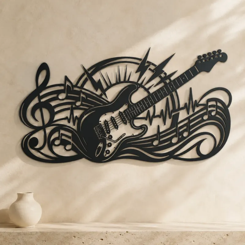 Electric Guitar Pulse Metal Wall Art | Music Room Wall Decor - lifestyle view 3