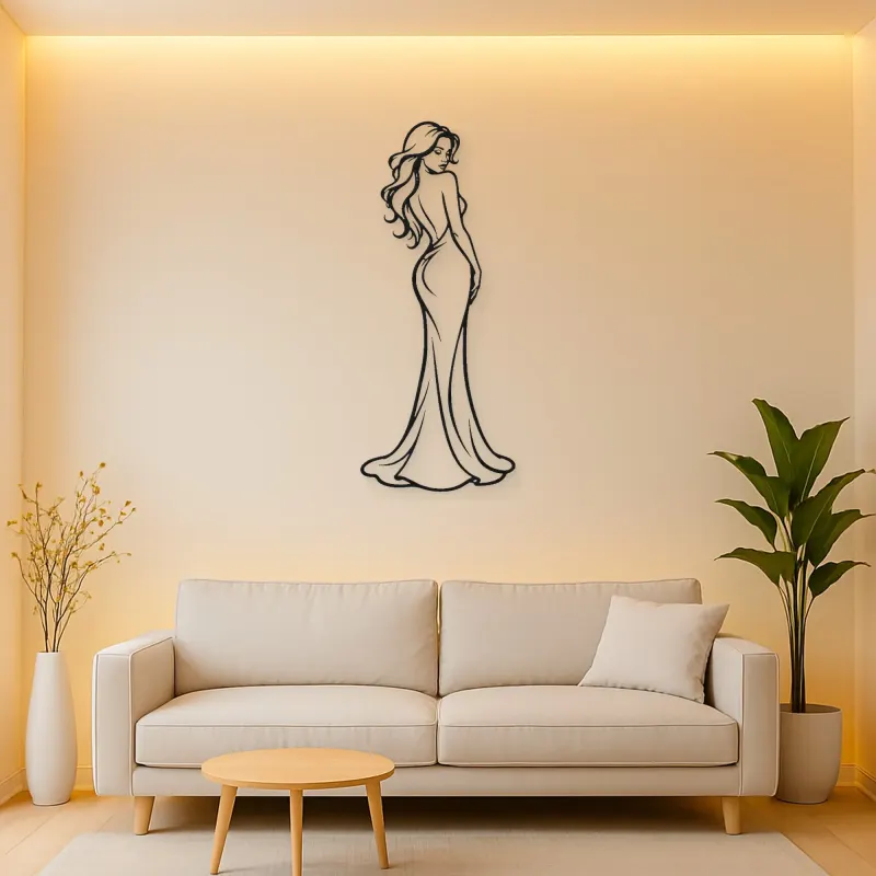 Midnight Gown Muse Metal Wall Art | Minimalist Woman Line Art