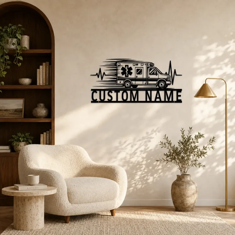 Personalized Side View Ambulance Heartbeat Metal Wall Art - lifestyle view 5