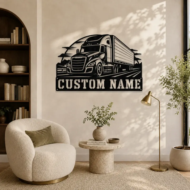 Personalized Modern Semi and Box Trailer Metal Wall Art - lifestyle view 5