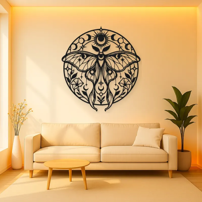 Lunar Moth Emblem Metal Wall Art | Celestial Boho Wall Decor