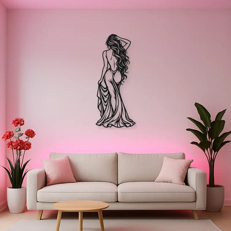 Long Hair Back Pose Metal Wall Art | Movement Silhouette Decor