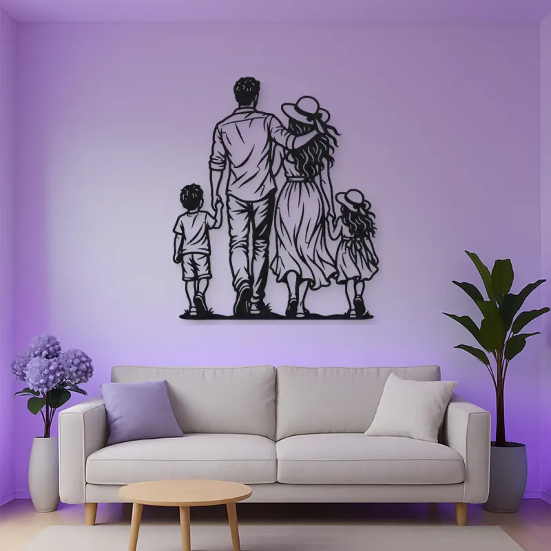 Family of Four Walk Metal Wall Art | Family Silhouette Decor