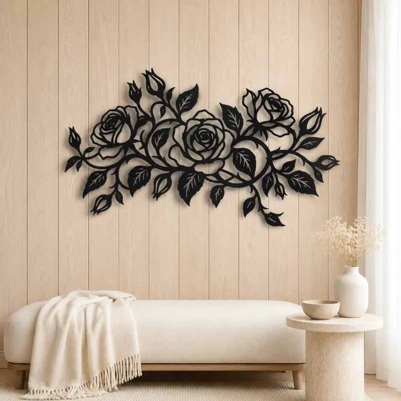 Rose Vine Embrace Metal Wall Art | Botanical Metal Wall Decor - lifestyle view 5