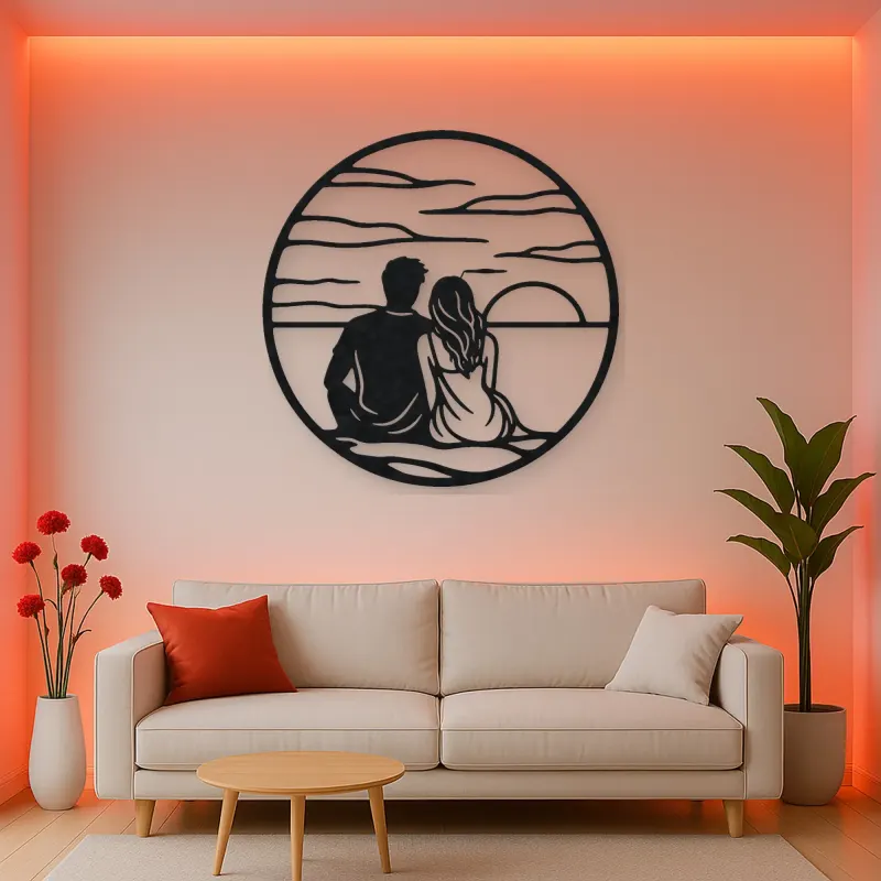 Sunset Silhouette Metal Wall Art | Romantic Couple Decor