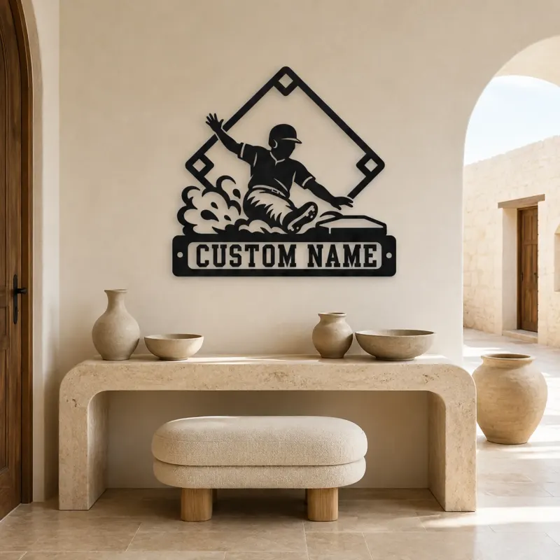 Personalized Baseball Player Sliding Home Metal Wall Art - lifestyle view 3