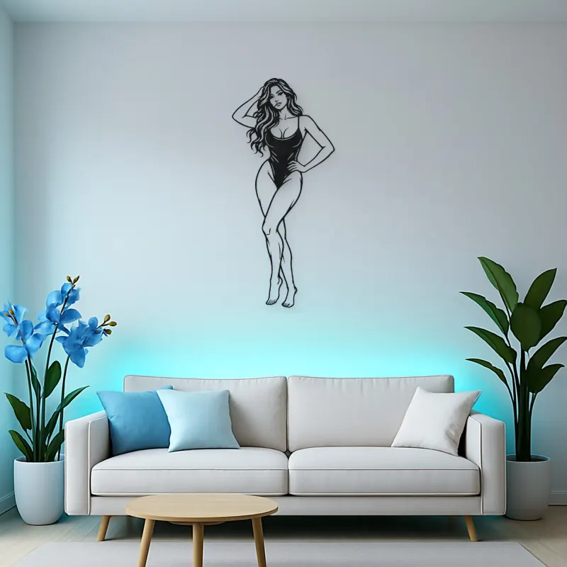 Standing Contrapposto Metal Wall Art | Minimalist Woman Line Art