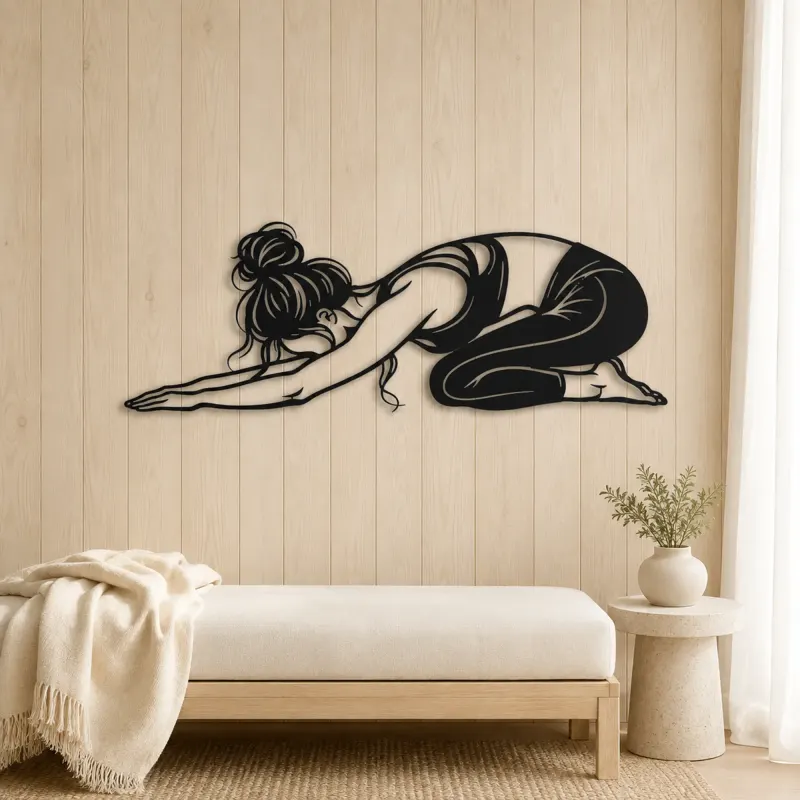 Calm Child Pose Metal Wall Art | Family Silhouette Decor - lifestyle view 5