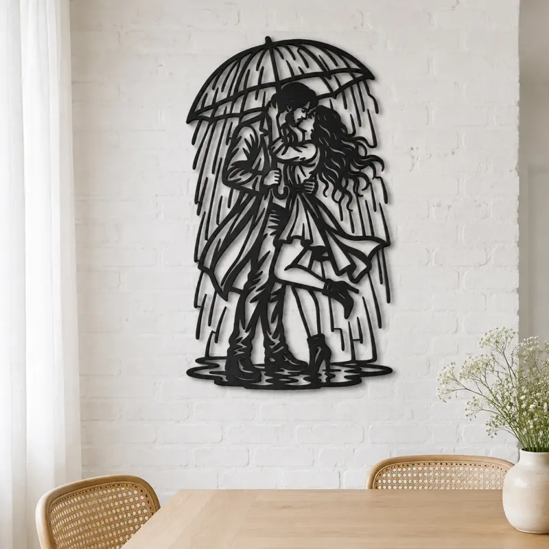 Rainy Day Kiss Metal Wall Art | Romantic Couple Decor - lifestyle view 4