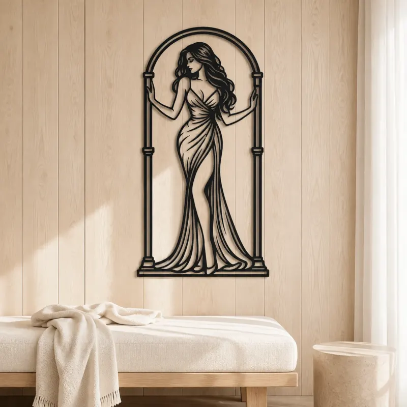 Woman in Arch Metal Wall Art | Minimalist Woman Line Art - lifestyle view 5