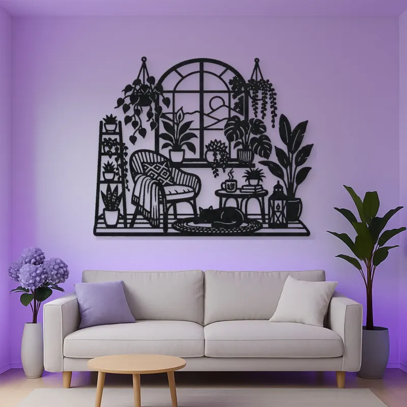 Window Plant Garden Metal Wall Art | Botanical Metal Wall Decor