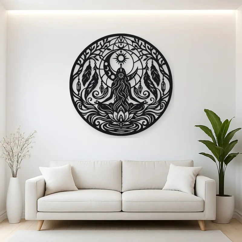 Feather Moon Flow Metal Wall Art | Celestial Boho Wall Decor
