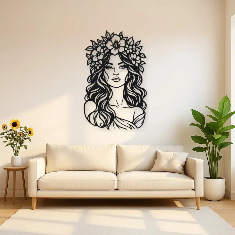 Floral Crown Muse Metal Wall Art | Minimalist Woman Line Art