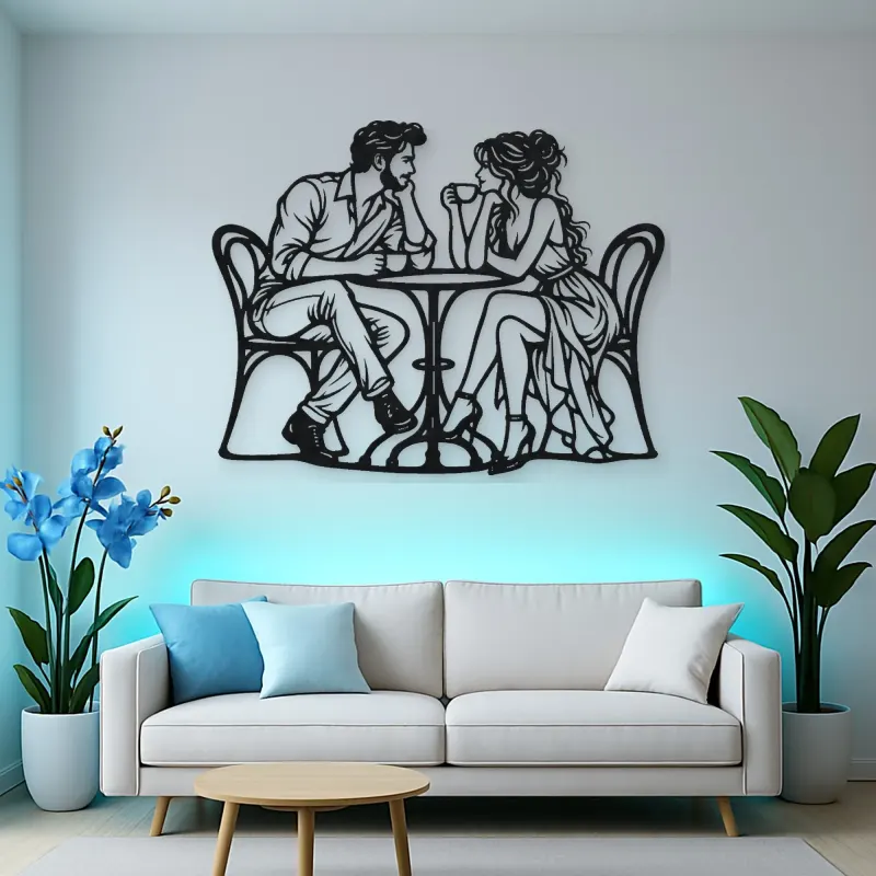 Coffee Date Couple Metal Wall Art | Romantic Couple Decor
