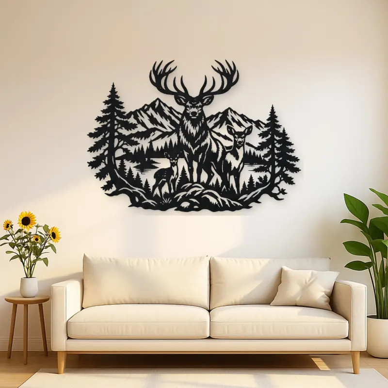Stag Mountain Crest Metal Wall Art