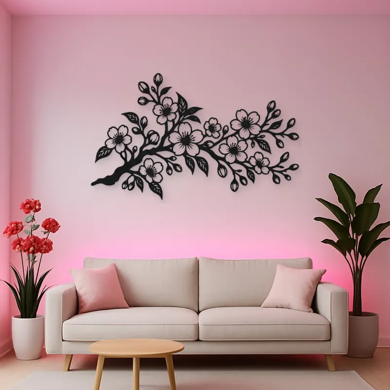 Cherry Blossom Branch Metal Wall Art | Botanical Metal Wall Decor