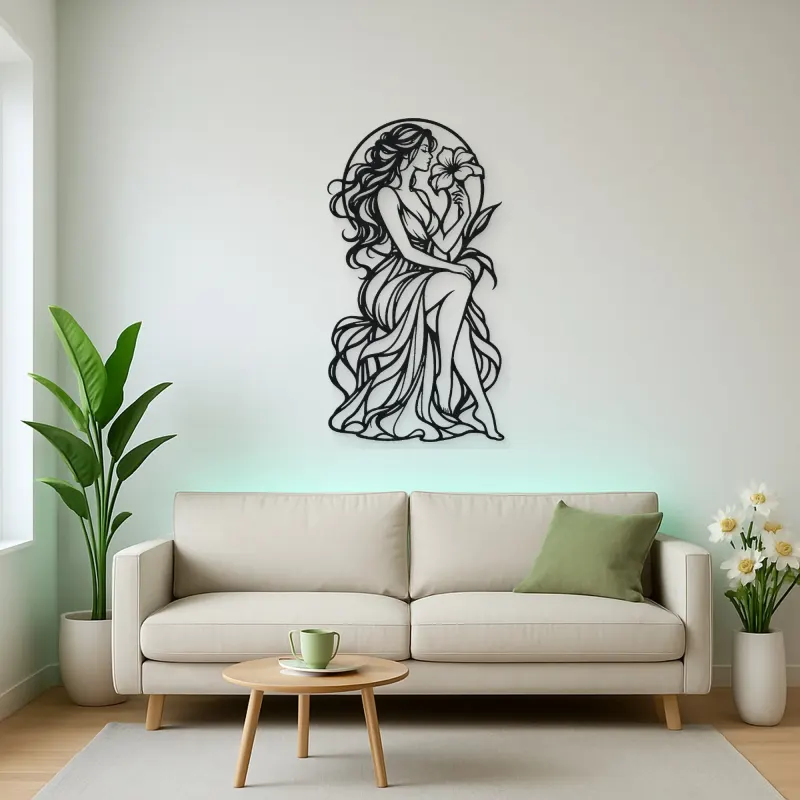 Muse with Flower Metal Wall Art | Minimalist Woman Line Art