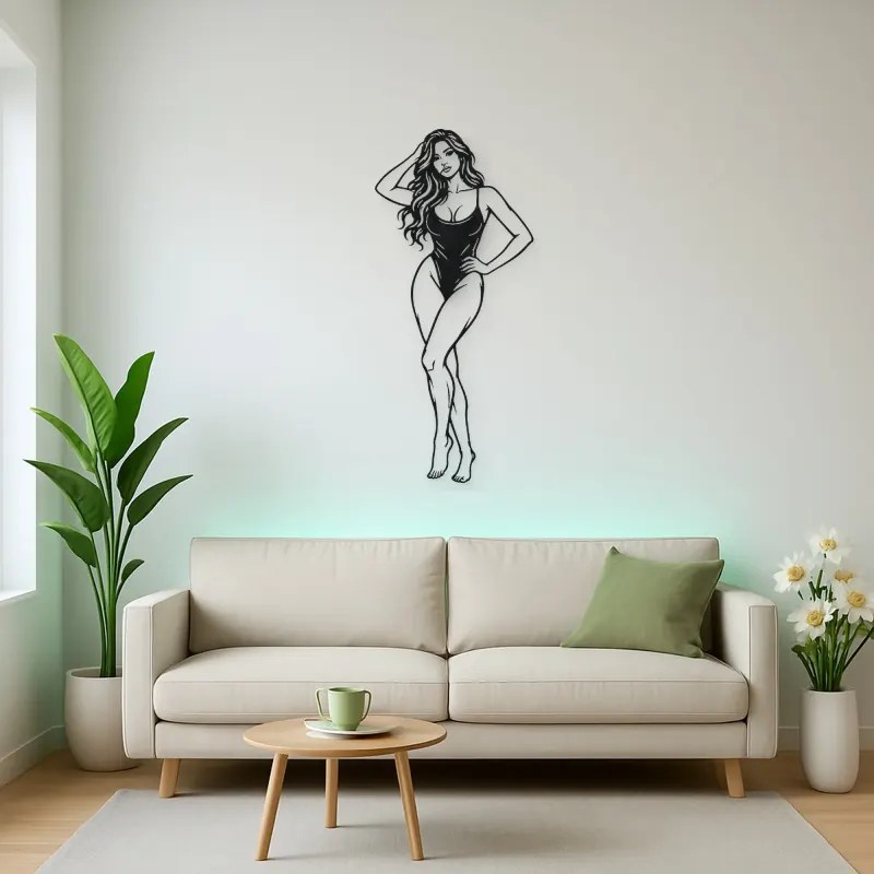 Standing Contrapposto Metal Wall Art | Minimalist Woman Line Art