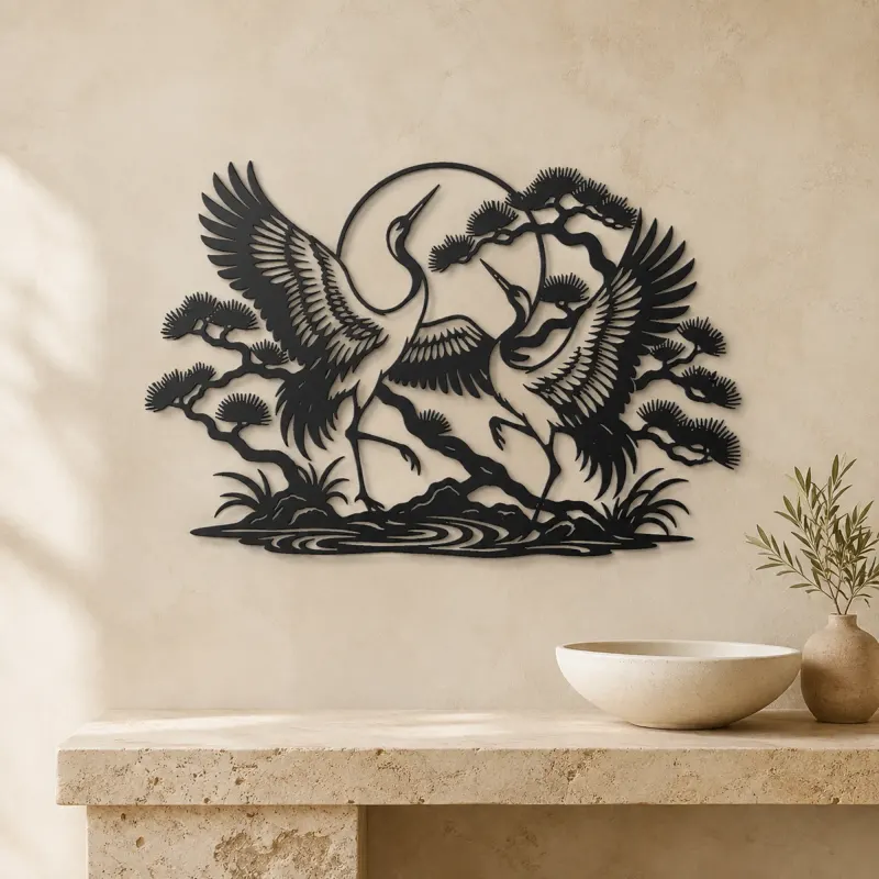 Crane Dance Metal Wall Art | Wildlife Silhouette Decor - lifestyle view 3
