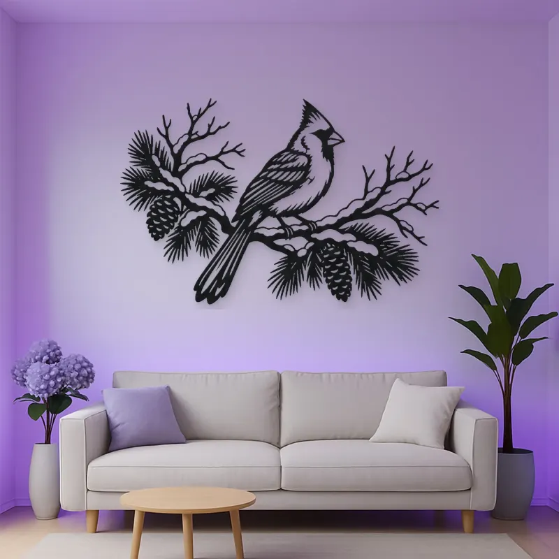 Cardinal Winter Branch Metal Wall Art | Wildlife Silhouette Decor