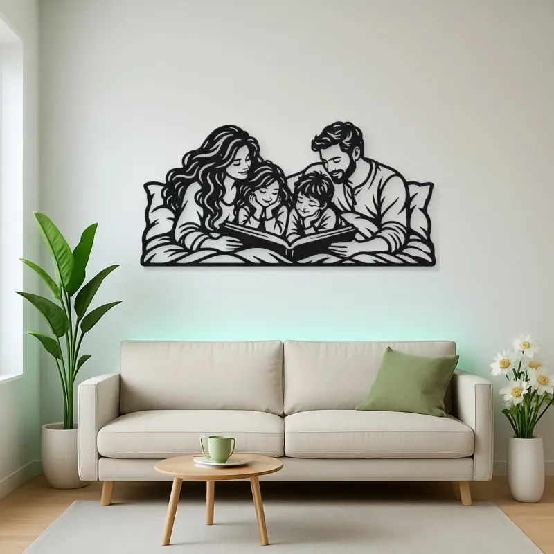 Bedtime Story Family Metal Wall Art | Family Silhouette Decor