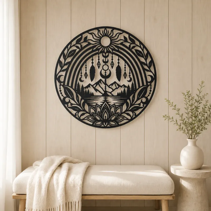 Boho Rainbow Arch Metal Wall Art | Modern Abstract Metal Decor - lifestyle view 5