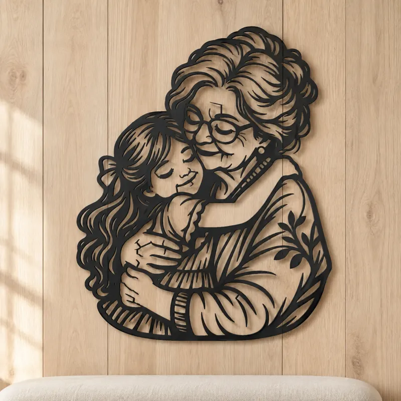 Grandmother Granddaughter Metal Wall Art | Family Silhouette Decor - lifestyle view 5