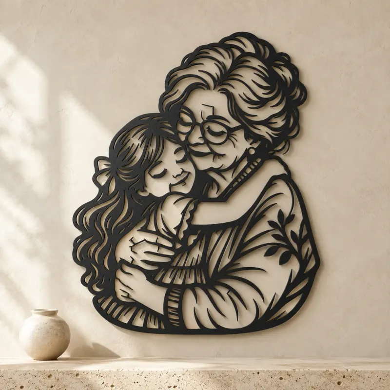 Grandmother Granddaughter Metal Wall Art | Family Silhouette Decor - lifestyle view 3