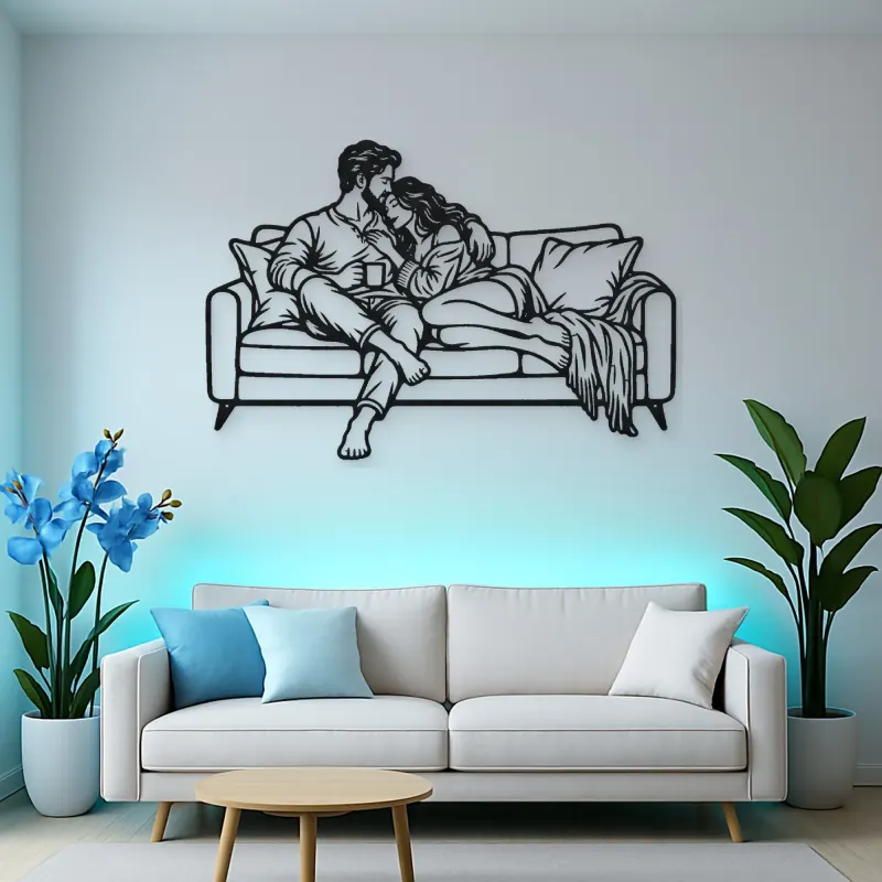 Cozy Sofa Couple Metal Wall Art | Romantic Couple Decor