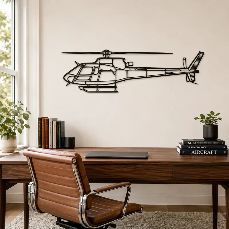 AS 350 B3 Helicopter Silhouette Metal Wall Art, Home Decor, Birthday Gift, Aircraft Silhouette - lifestyle view 4