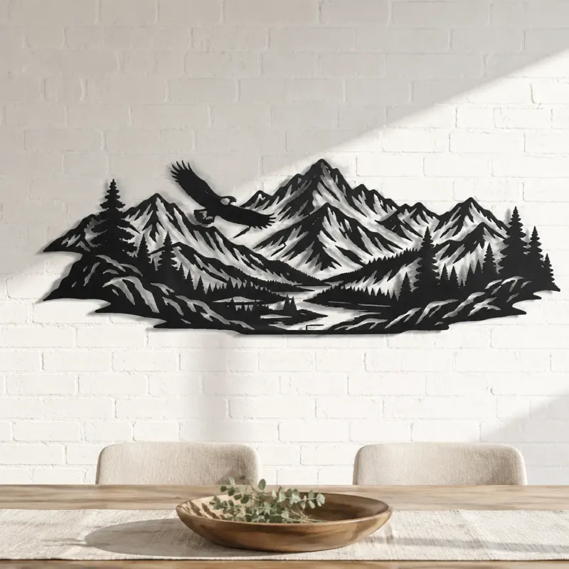 Eagle Ridge Mountain Metal Wall Art | Wildlife Silhouette Decor - lifestyle view 4