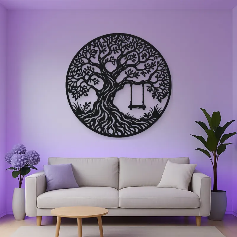 Tree with Swing Metal Wall Art | Botanical Metal Wall Decor
