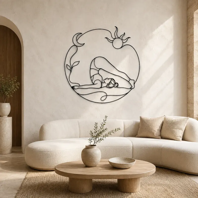 Plow Pose Curve Metal Wall Art | Yoga and Meditation Wall Decor - lifestyle view 3
