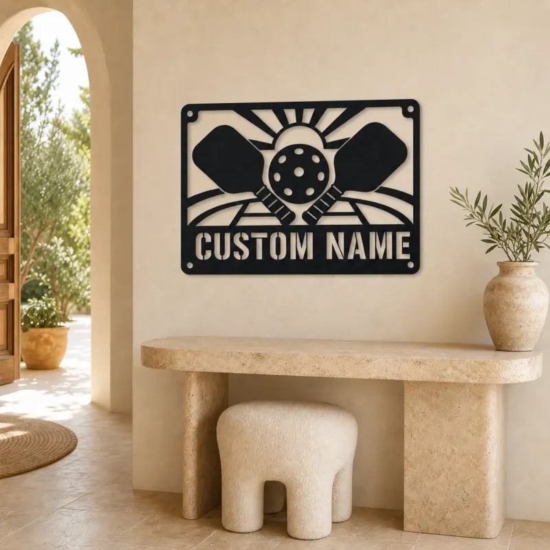 Personalized Pickleball Metal Wall Art with Sunrise Court - lifestyle view 3