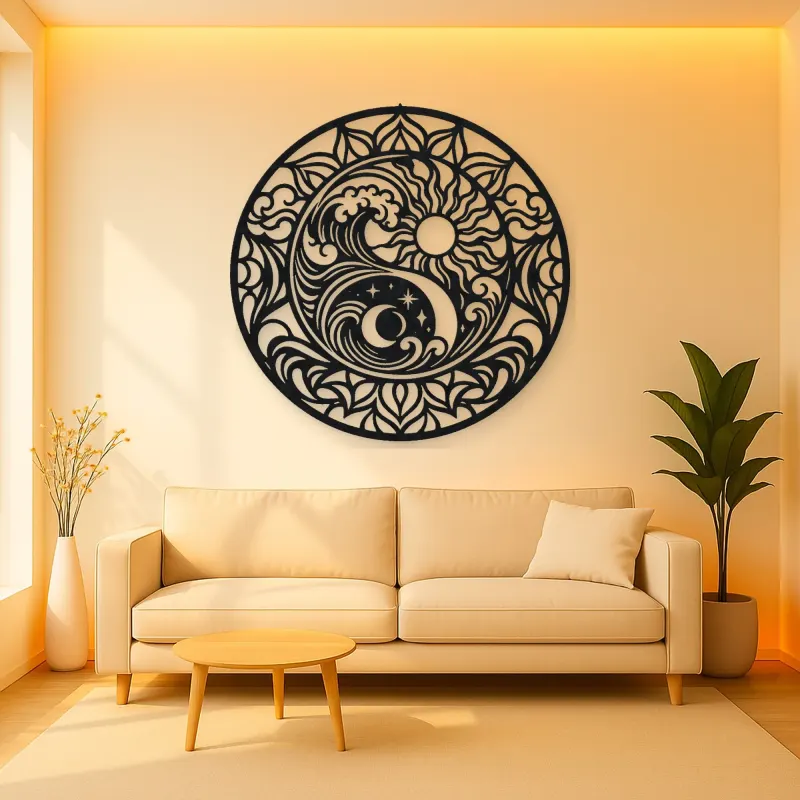Yin-Yang Waves Metal Wall Art | Spiritual Boho Metal Decor