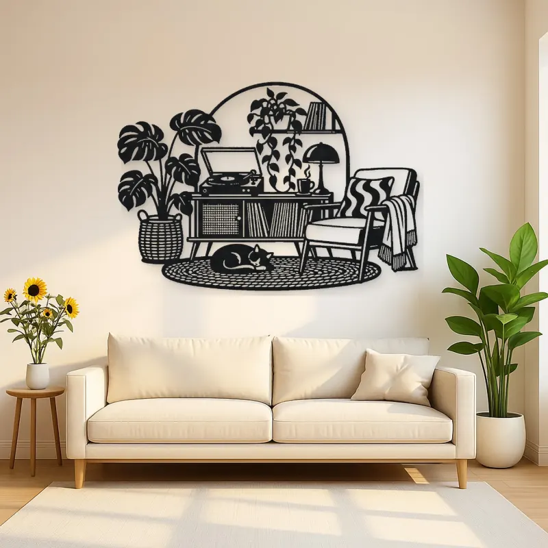 Record Player Corner Metal Wall Art | Music Room Wall Decor