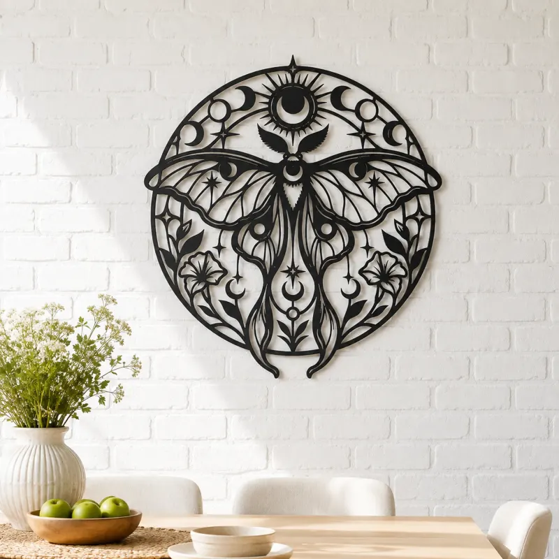 Lunar Moth Emblem Metal Wall Art | Celestial Boho Wall Decor - lifestyle view 4