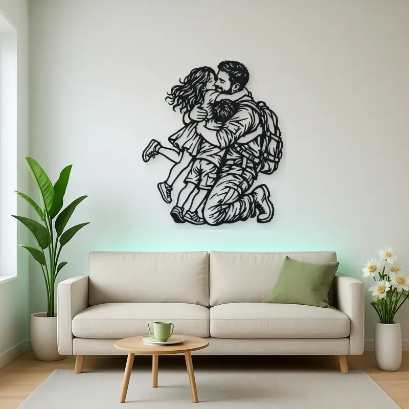 Homecoming Family Hug Metal Wall Art | Family Silhouette Decor