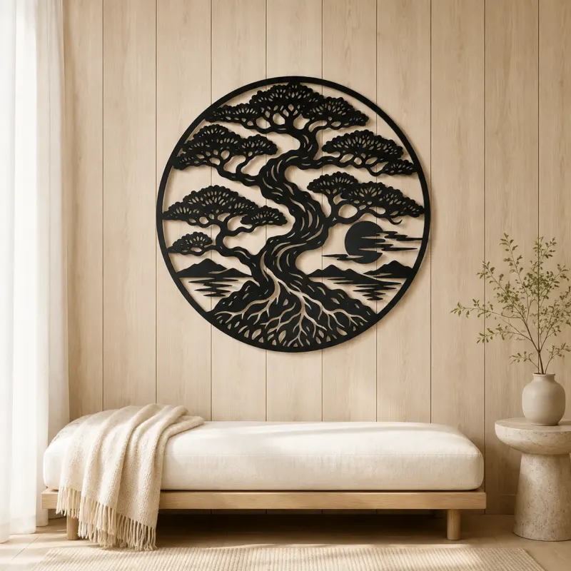 Bonsai Balance Metal Wall Art | Botanical Metal Wall Decor - lifestyle view 5