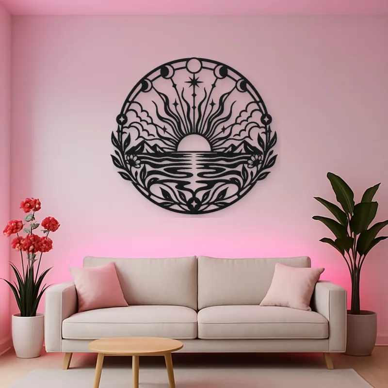 Boho Sun Horizon Metal Wall Art | Nature Silhouette Decor