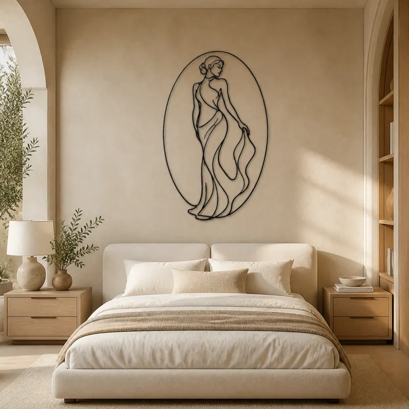 Woman in Oval Frame Metal Wall Art | Feminine Figure Wall Decor - lifestyle view 2