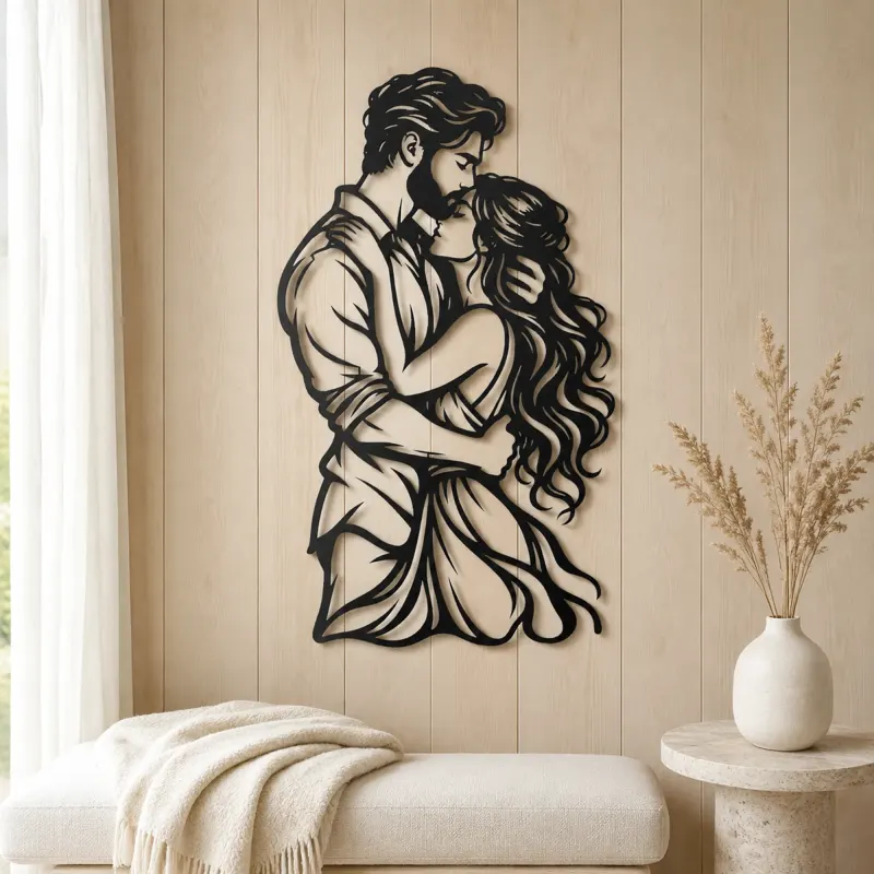 Tender Forehead Kiss Metal Wall Art | Romantic Couple Decor - lifestyle view 5