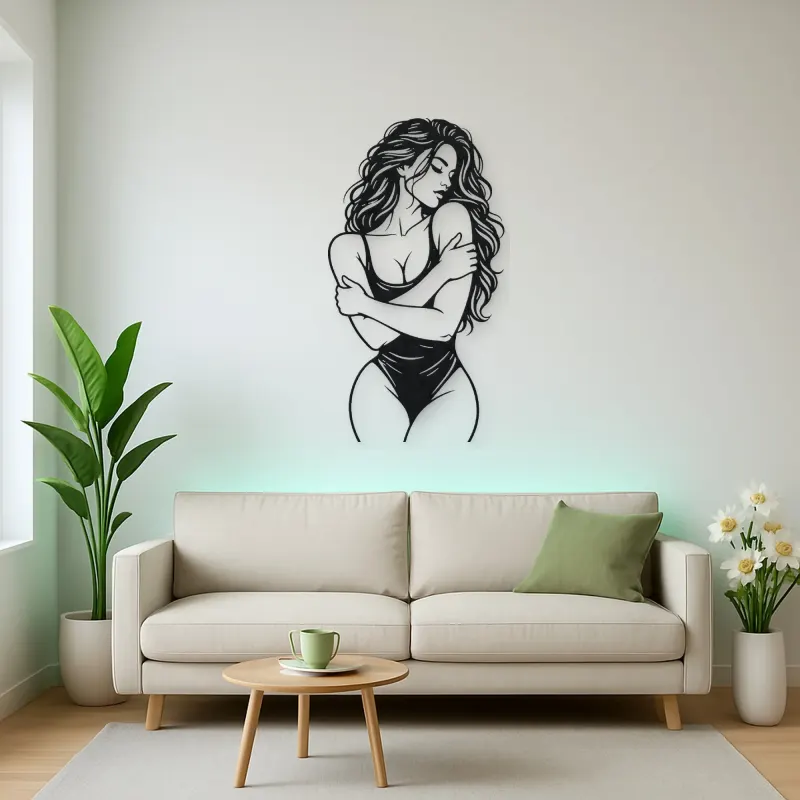 Self Embrace Torso Metal Wall Art | Minimalist Woman Line Art