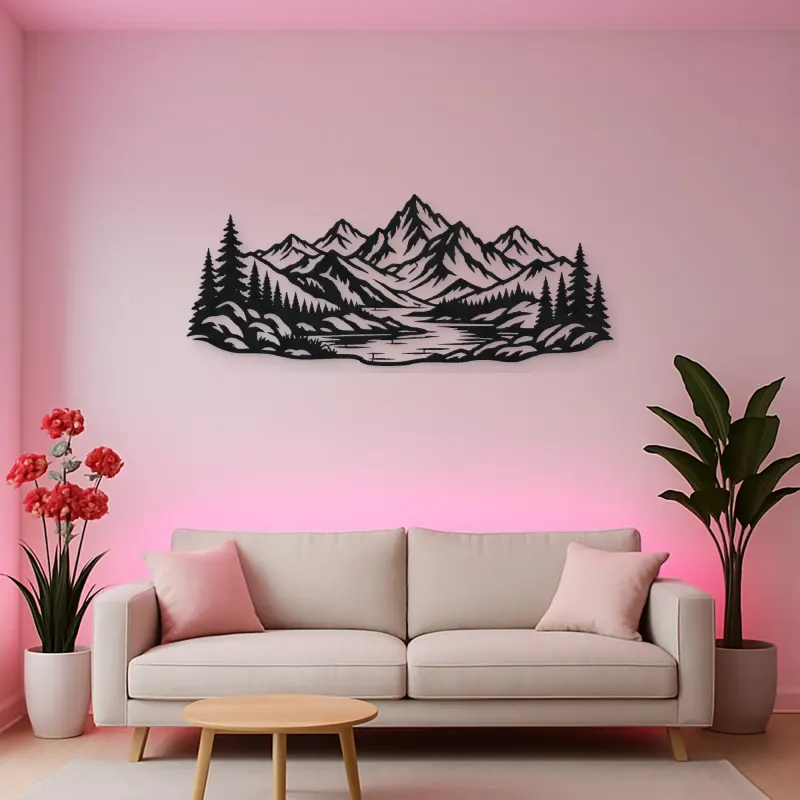 Mountain and River Metal Wall Art | Nature Silhouette Decor
