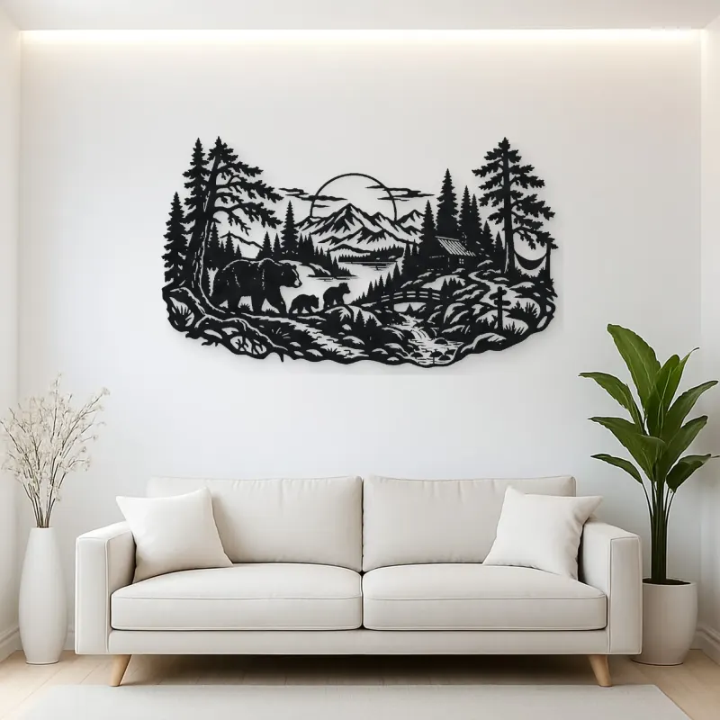 Bear Forest Trail Metal Wall Art | Wildlife Silhouette Decor
