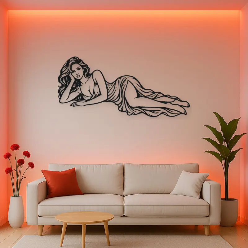 Reclining Side Line Metal Wall Art | Minimalist Woman Line Art