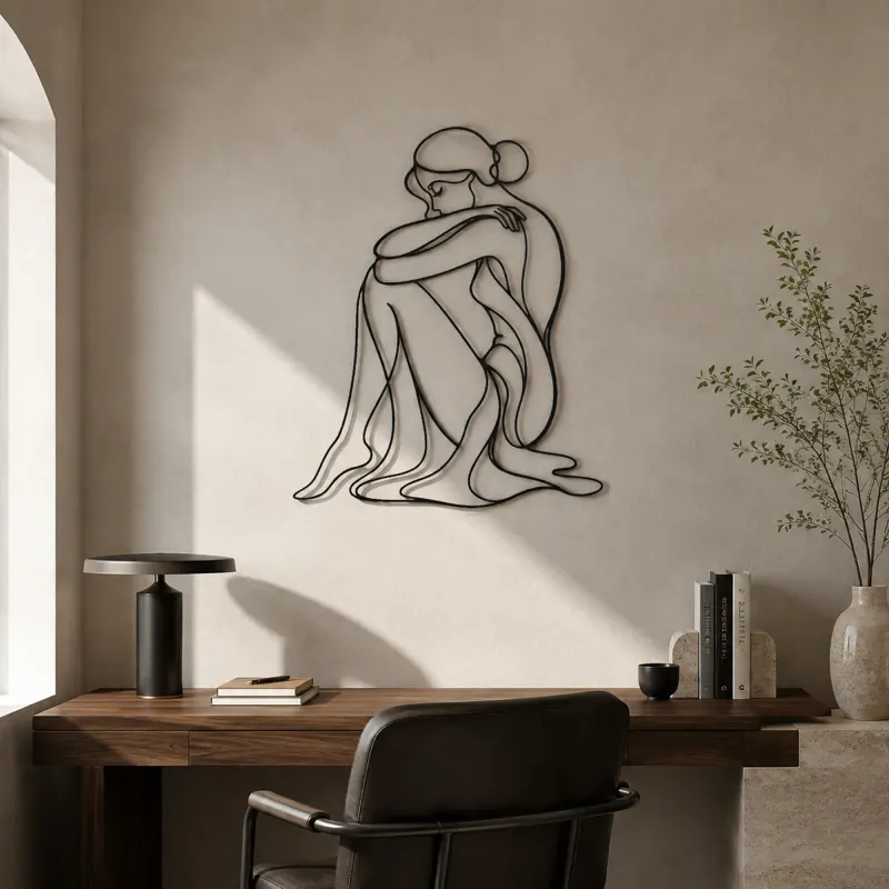 Seated Knee Embrace Metal Wall Art | Feminine Figure Wall Decor - lifestyle view 3